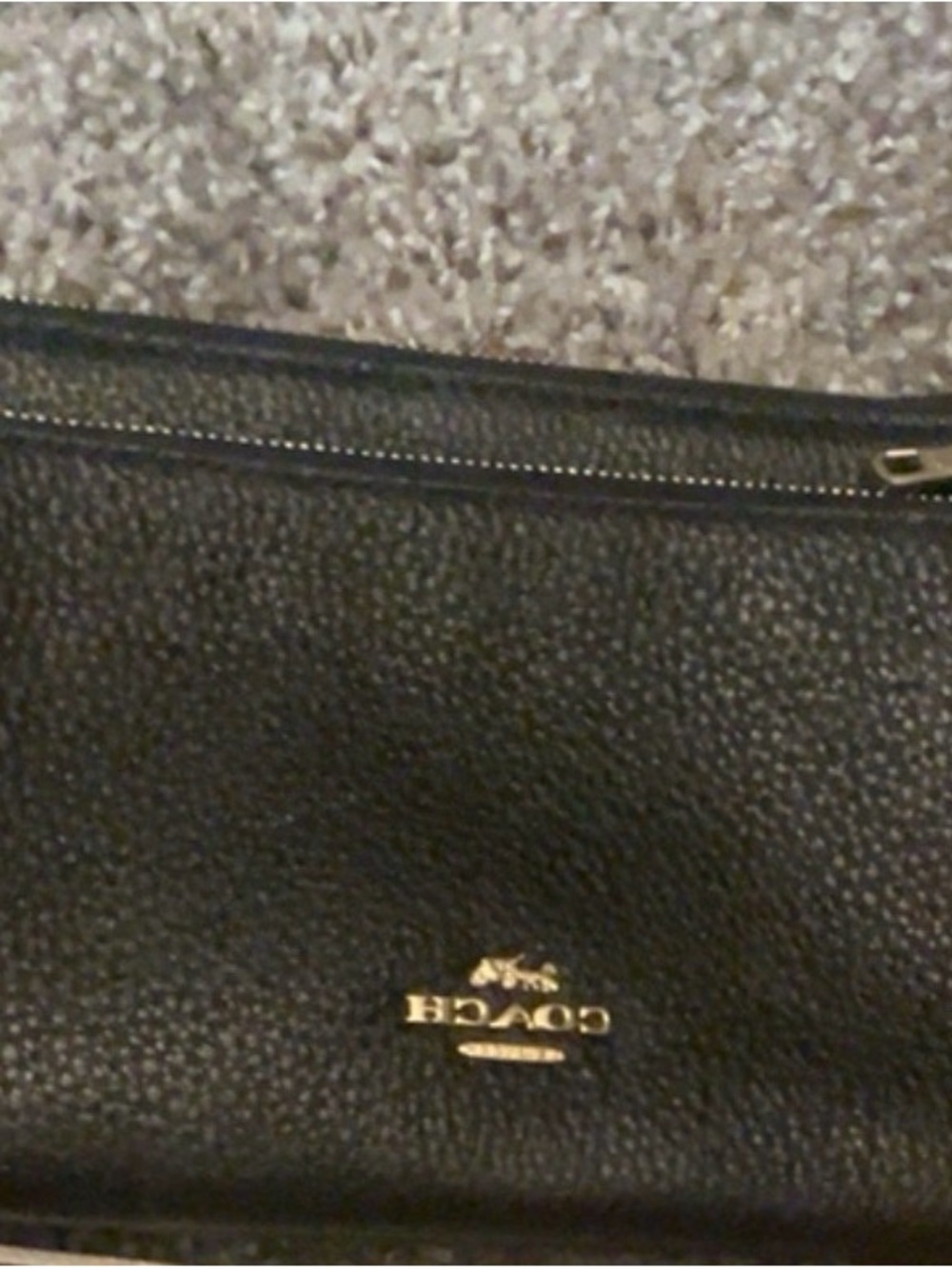 Coach Black Pebbled Leather Zip Pouch with Gold Logo